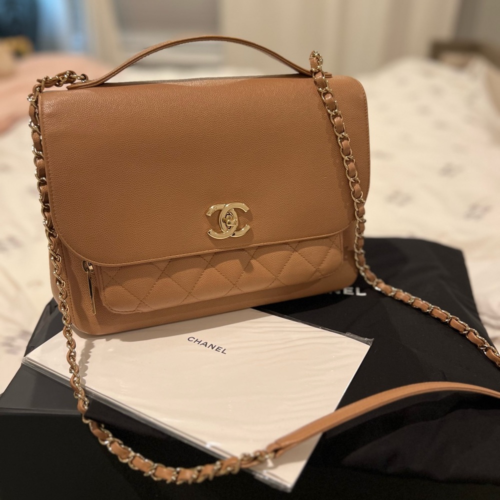Chanel Caviar Quilted Large Business Affinity Flap in Beige